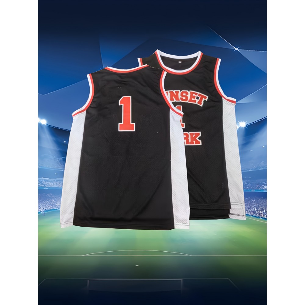 Men'S # 1 Black Basketball Sportswear, 100% Polyester Basketball Training Sleeveless Top, Micro Elastic Round Neck Top - Versatile For All Seasons, Sizes S-XXXL