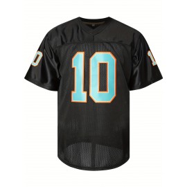 Men's #10 Embroidered Black Football Jersey - Breathable, Casual V-Neck Sports Shirt for All Seasons