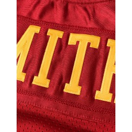 Men'S Red #14 Embroidered Football V-Neck Sports With Slight Stretch, Breathable Loose Fit For Casual, Outdoor, Hiking & Team Sports - Four Seasons Knit Fabric Shirt