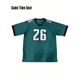 Men's Green #26 Embroidered Football Jersey - Breathable Knit V-Neck Shirt with Slight Elasticity, Loose Fit for Team Sports, Outdoor Hiking & Casual Wear | Machine Washable, Spring/Summer/Fall, Sporty Design, Elastic Breathability, Best for Christmas