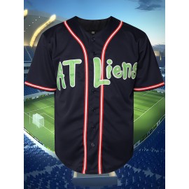 ATLiens 96 Navy Blue Men's Baseball Jersey - Stitched, Stretch Knit Fabric for Comfortable, Casual & Outdoor Team Sports, V-Neck, 