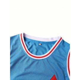 Men's #30 Blue Basketball Jersey - Breathable Sleeveless V-Neck Embroidered Uniform, Loose Fit for Sports, Outdoor & Casual Wear, All-Season Comfort, Machine Washable, Basketball Clothes, Team Apparel, Sporty Look, Embroidered Detailing