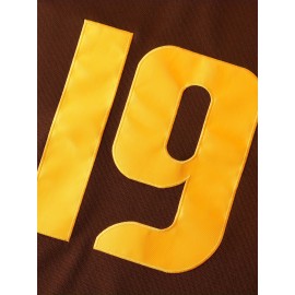 Men's San Diego 19 Baseball Jersey - Brown & Yellow V-Neck Short Sleeve, Lettering & Number 19, Loose Fit Polyester, Machine Washable for Casual, Outdoor, Sports, Party Wear, Outdoor Activity Apparel, Sporty Look, Detailing