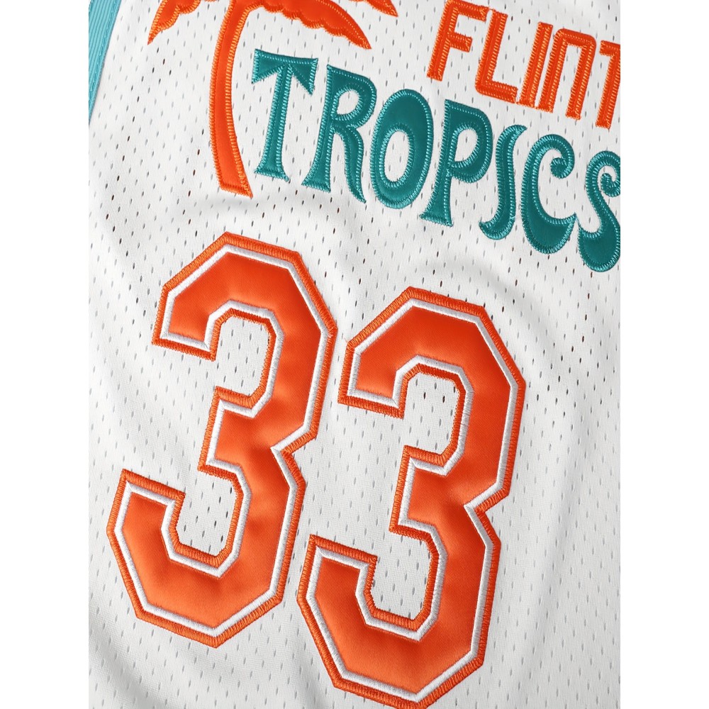 White FLINT TROPICS #33 Embroidery Design Men'S Basketball Jersey, Retro Breathable Round-neck Sleeveless Sports Training Uniform, Summer Party And Street