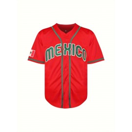 Men'S MEXICO #56 Baseball Jersey, Classic Retro Letter Embroidery Design Breathable Short Sleeve Shirt For Training Competition