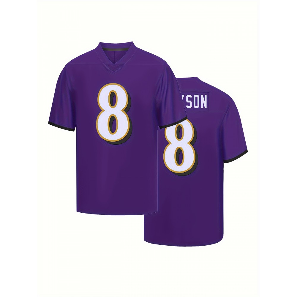 Men'S #8 Embroidered Sports Jersey - Polyester V-Neck Short Sleeve Top with Slight Stretch for Casual, Running, Training, Hiking - Universal Fit for Adults and Teens