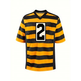 Men'S Polyester Rugby Jersey #2 - V-Neck Sports Shirt for Casual, Running, Training, Outdoor - Embroidered Design, Slight Stretch, Four Seasons Wear - Universal Fit for Adults and Teens