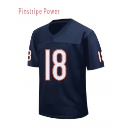 Men'S #18 Deep Blue Rugby Jersey - Embroidered, V-Neck, Casual Sport Top for Training & Competition, Team Sports, Casual Wear, Team Sports Jersey | Casual Sportswear | Embroidered Jersey