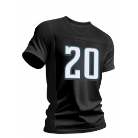 Men'S Black #20 Breathable Casual Football Shirt, Classic American Embroidered Football Shirt, Sports V-Neck Jersey Short Sleeved Training Shirt