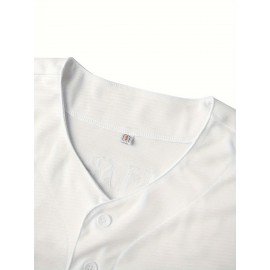 1pc Men'S Embroidered Texas 34 Baseball Jersey - Polyester V-Neck Sports Top with Slight Stretch, Knit Fabric, Button Closure - Versatile for Casual, Festive, Party, Sports Events - Loose Fit for Adults