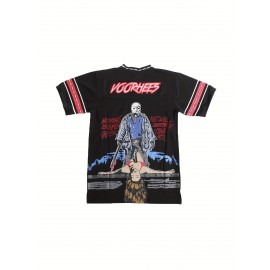 Men's Breathable Black Rugby Jersey - Comfortable Hip-Hop Casual Sports T-Shirt, Polyester, V-Neck, Machine Washable, Sizes S-3XL