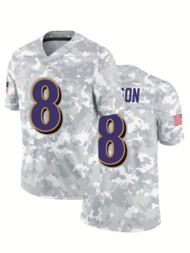 Men'S #8 Classic Embroidered Rugby Jersey - Breathable Polyester, V-Neck, Casual Streetwear for Sports & Outdoor Activities, Perfect for Hiking, Running & Parties - Machine Washable, All-Season Comfort Fit