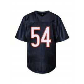 #54 Men'S Polyester Rugby Jersey - V-Neck, Embroidered Sports Shirt for Training, Running, Outdoor Activities - Casual Breathable Top with Slight Stretch - All Seasons Wear