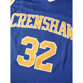 Men's #32 Embroidered Basketball Jersey - 100% Polyester, Stretch Fabric, V-Neck, Sleeveless Sports & Casual Wear for Adults and Teens - Machine Washable