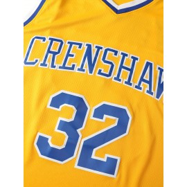 Men's #32 Embroidered Basketball Jersey - 100% Polyester, Stretch Fabric, V-Neck, Sleeveless Sports & Casual Wear for Adults and Teens - Machine Washable