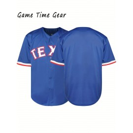 Men'S Blank Blue Embroidered Letter Baseball Jersey - V-neck Elastic Fit Suitable For Casual And Sports Wear S-3XL