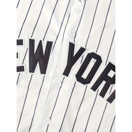 Men'S Black And White Striped # 2 Baseball Shirt With Classic Letter Embroidery Design, Breathable Button Style Short Sleeved Shirt Suitable For Training And Competition S-3XL