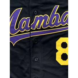 Men's Retro Baseball Jersey with Embroidered Number 24 - Loose V-Neck, Button-Up Sports Shirt for Summer Parties & Casual Wear, Purple with Yellow Accents, Sizes S-3XL
