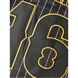 Men'S # 16 Embroidered Black Baseball Jacket V-neck Elastic Fit Suitable For Leisure And Sports Outdoor Activities Size S-3XL