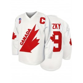 1pc Canada Hockey Jersey, Men's Long Sleeve V-Neck Polyester Pullover with Letter & Number, Loose Fit Sports Top for Training, Casual & Team Sports - Red & White, Sizes S-3XL, Athletic Clothing|Patriotic Design|Durable Wear
