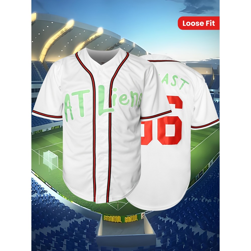 ATLiens 96 Navy Blue Men's Baseball Jersey - Stitched, Stretch Knit Fabric for Comfortable, Casual & Outdoor Team Sports, V-Neck, 