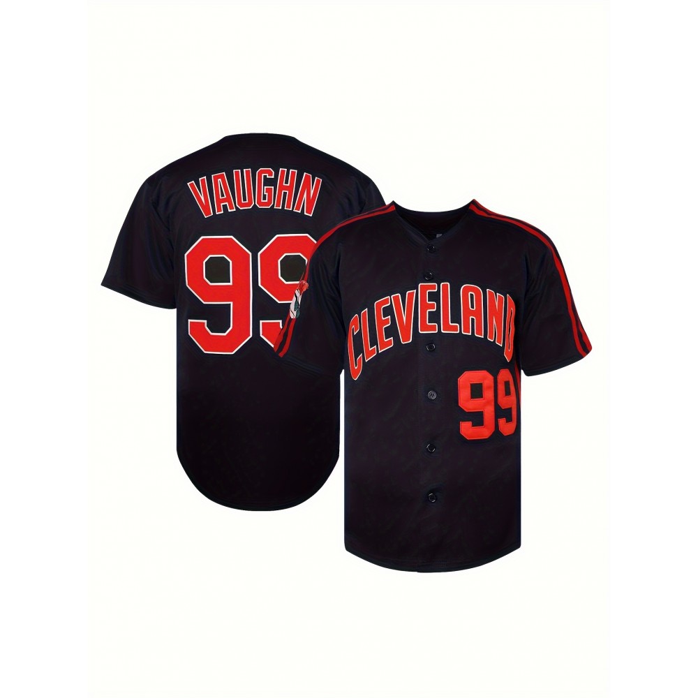 Men'S #99 Embroidered Baseball Jersey - V-Neck, Short Sleeve, Polyester - Perfect for Sports & Casual Wear, Deep Blue